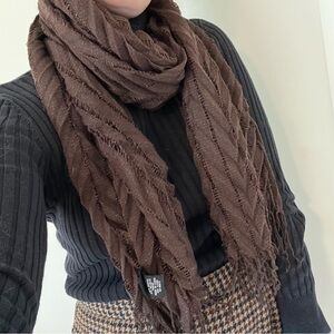 Cejon Y2K Dark Brown-Purple Chunky Metallic Frayed Fringe Tassel Boho Scarf 🤎☮️